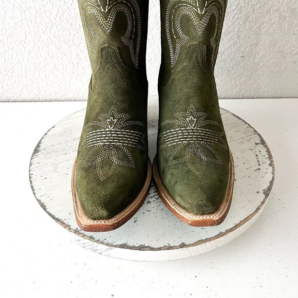 Lane SQUASH BLOSSUM Cowboy Boots Green Suede Western Cowgirl Mid Calf Size 8 - Picture 7 of 13